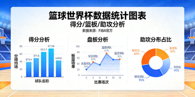 篮球世界杯数据统计图表 - 得分篮板助攻分析