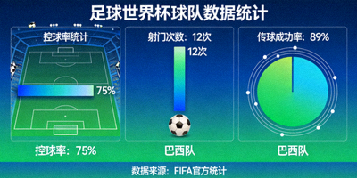 足球世界杯球队数据统计 - 控球率、射门次数与传球成功率