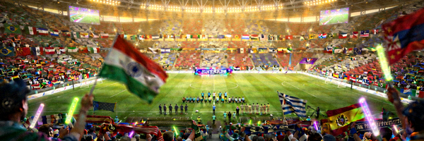 足球世界杯决赛盛况 - 体育场内座无虚席的壮观场面