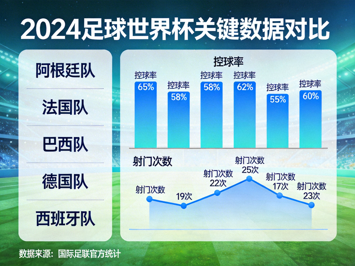 足球世界杯数据分析图表展示各队控球率、射门次数等关键指标